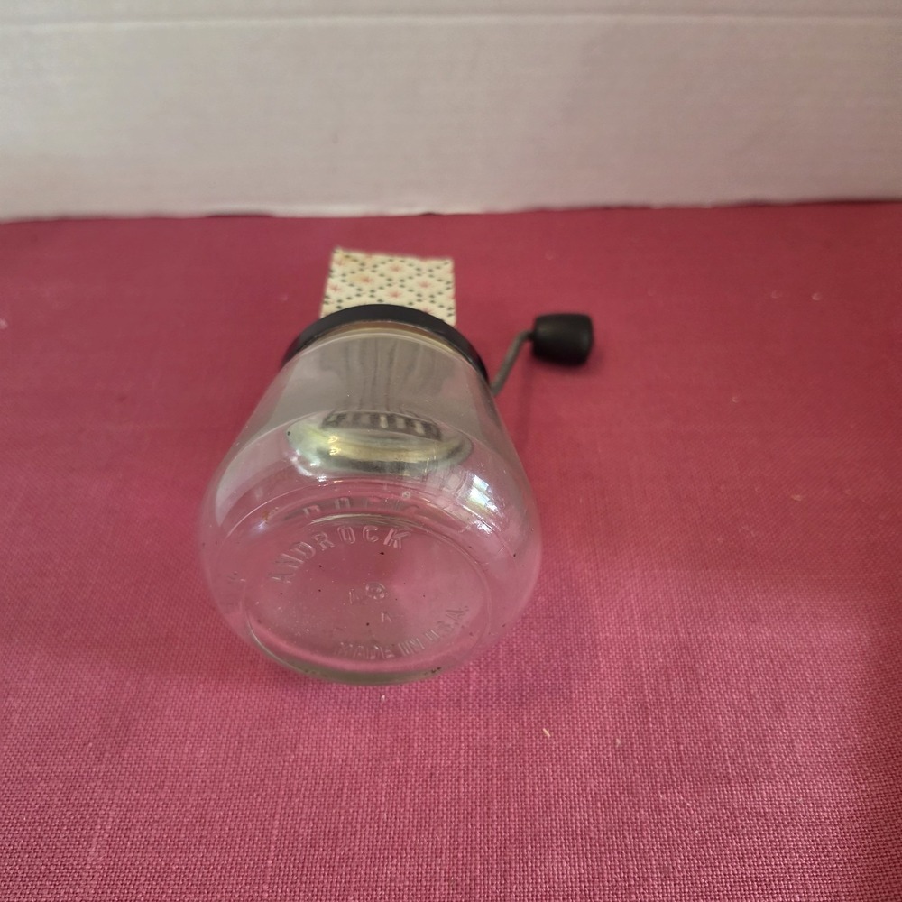 Vintage Androck Nut Grinder Chopper Glass Jar Starburst Red #49 Made In USA - Picture 3 of 4